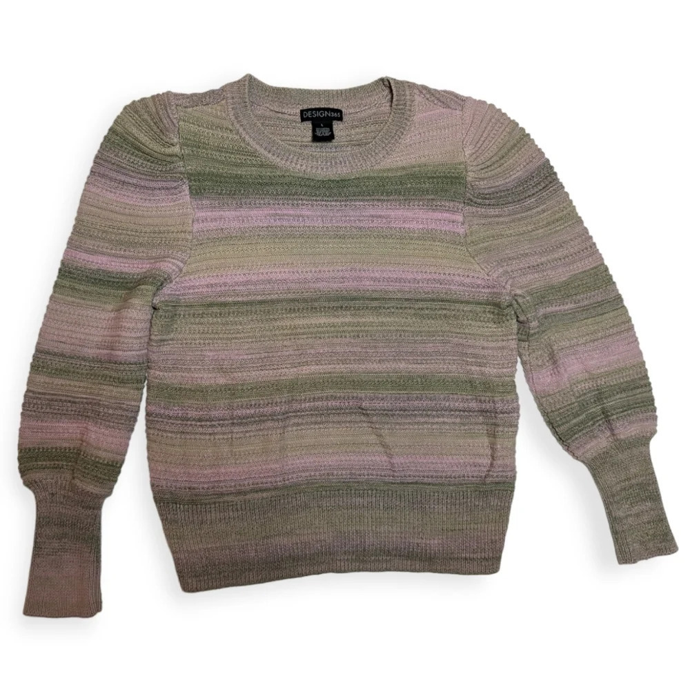 Vintage Y2K Design 365 Cotton Blend  Striped Knit Pink Green Sweater L